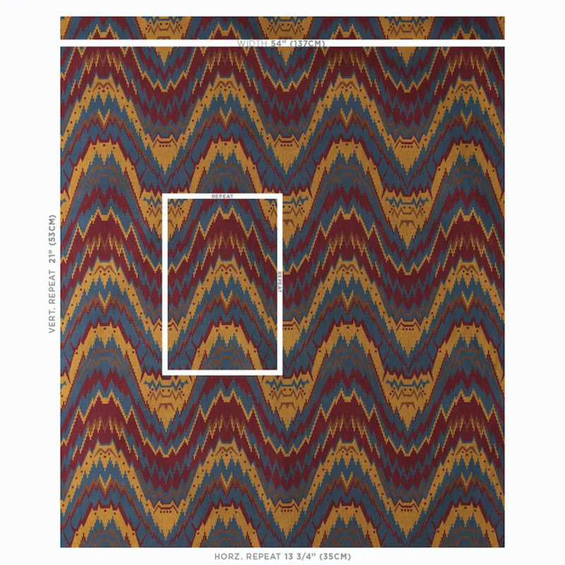 Tauride Épinglé Fabric, Blue/ Medium Blue/ Yellow