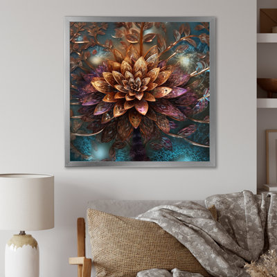«Mysterious Retro Dahlia Flower On Turquoise I», reproduction sur toile