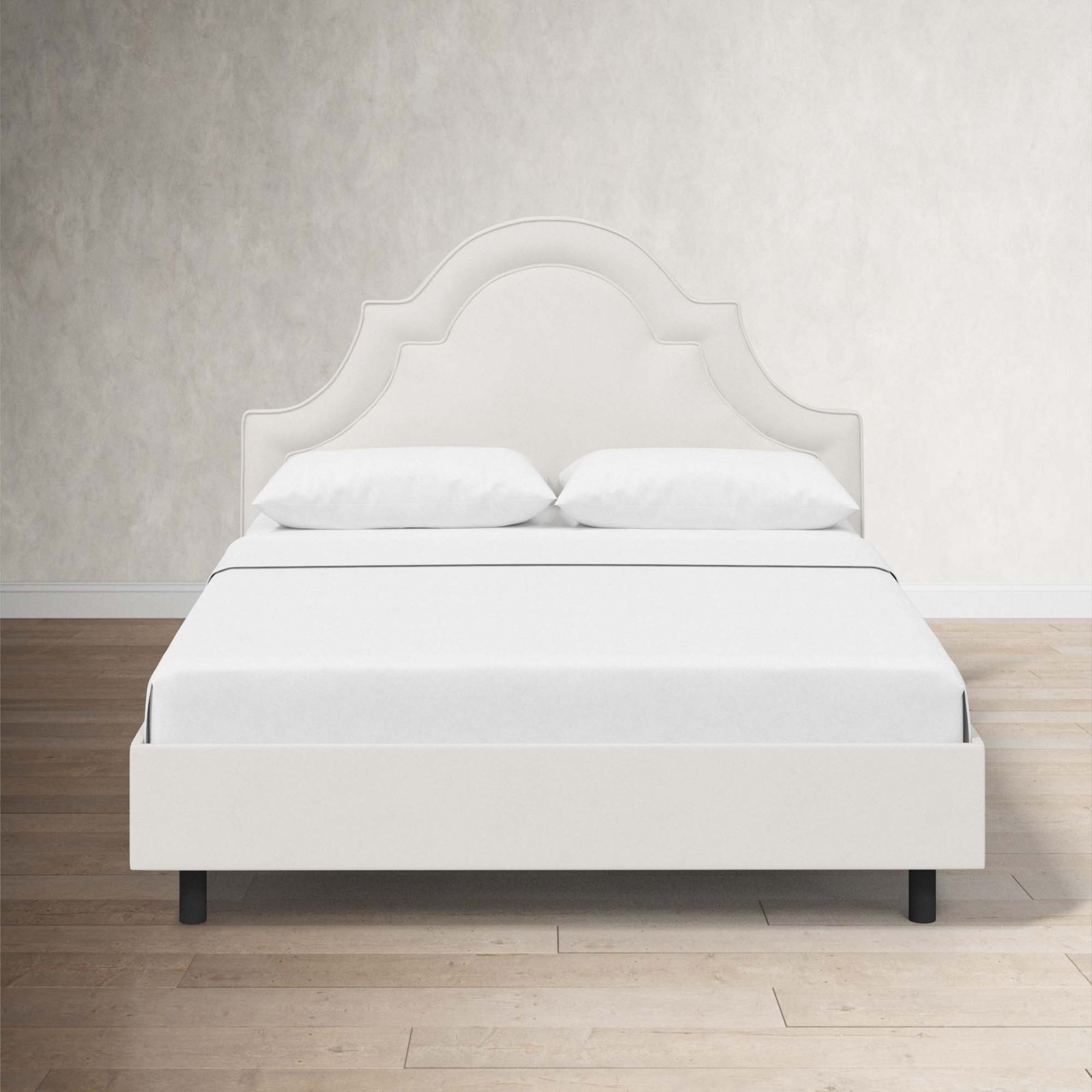 Knipe Upholstered Scalloped Bed, Queen, Bella Light Gray Performance Velvet