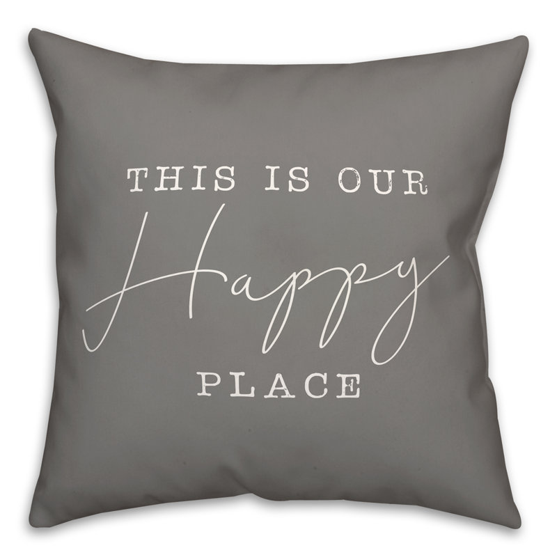 Housse et insert de coussin décoratif carré Happy Place 3, gris, 20 po x 20 po