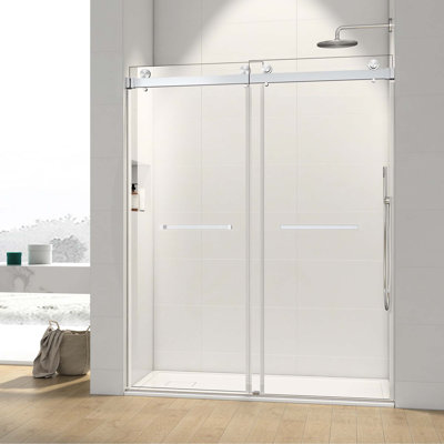 72*76" Double Sliding Frameless Shower Door Brushed Nickel Without Buffer