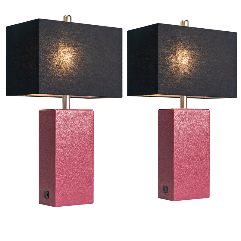 Ensemble de 2 lampes de table modernes en similicuir 21 "avec ports USB-A et USB-C, Vin, Noir
