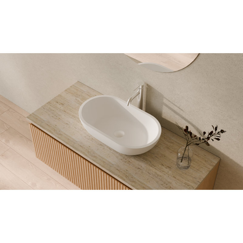 Badeloft 22" x 12.5" Oval Stone Resin Vessel Bathroom Sink WB-02-M in Matte White, Matte White