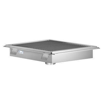 Drain de plancher en acier inoxydable 24 po x 24 po, calibre 14 avec grille de style métro et panier de drainage amovible, homologué NSF (km-ftg-2424)