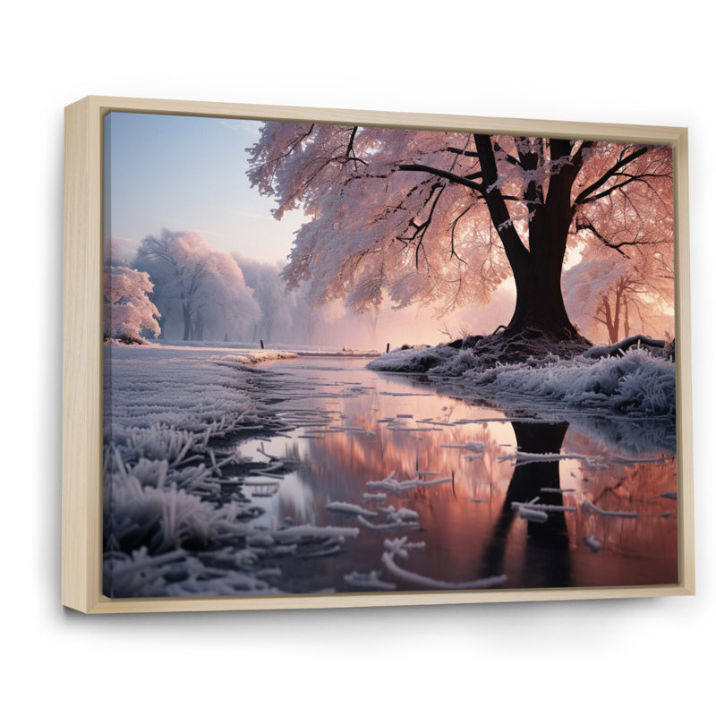 Paysage d'hiver matin givré I - impression, Cadre naturel flottant, H 16 po x l 32 po x P 1 po