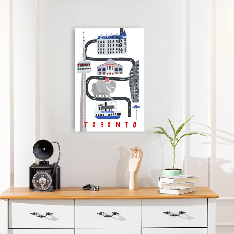 Whimsical Toronto Map Modern Playful Whimsical Elephant Architecture City Wall Art Print 1 Piece Wrapped Canvas Wall Art