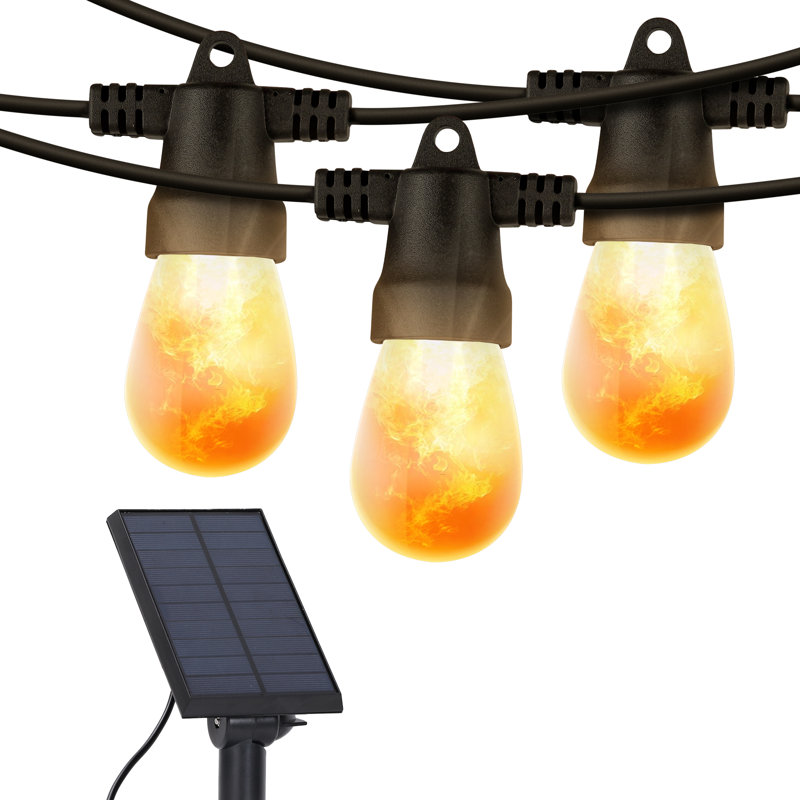 Ambience Pro 27 ft. Solar Outdoor Patio LED String Lights with 12 Warm White Flame-Effect S14 Bulbs, Weatherproof