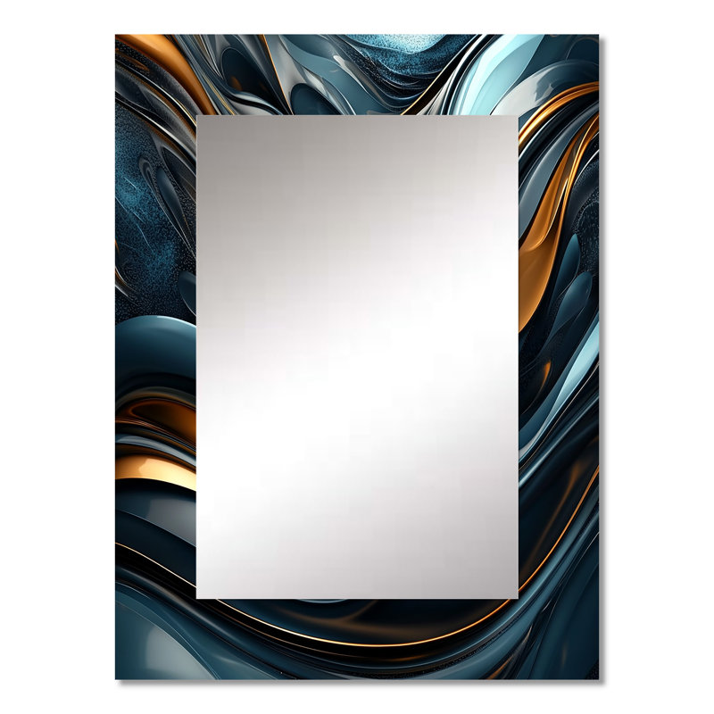Swirl Abstract In Gold And Black Tones IV - Abstract Painting Wall Mirror, Modern Decorative Mirror, Printed Metal Art