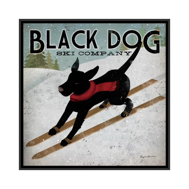 « dog ski co. »-impression sur toile tendue, reproduction d’art noir, H 12 po x l 12 po x P 1,5 po, Toile avec cadre noir