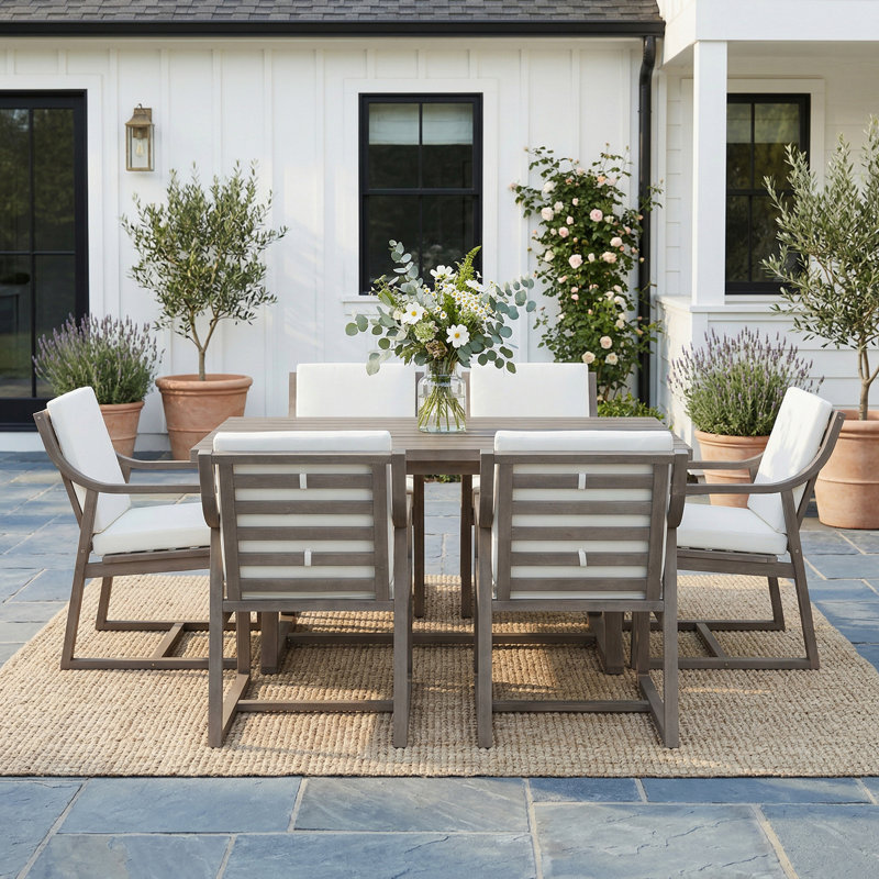 Ensemble de table de patio 7 pièces avec 6 chaises, Taupe, Taupe