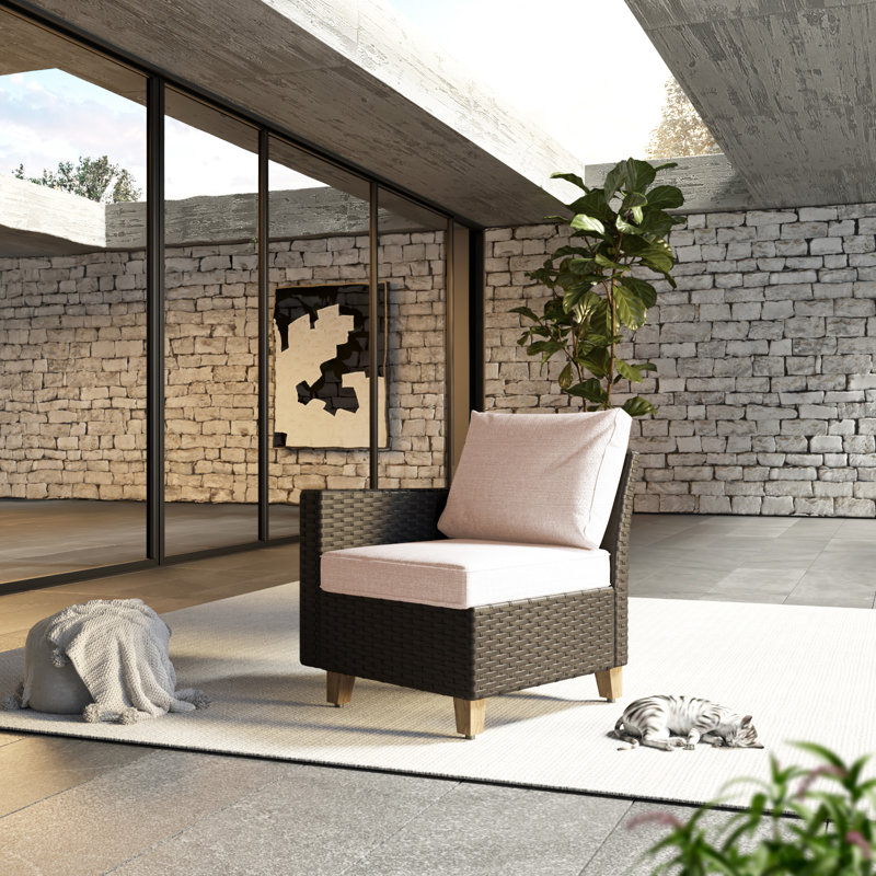 Umeh Premium All-Weather Wicker Outdoor Lounge Chair, Right arm Beige
