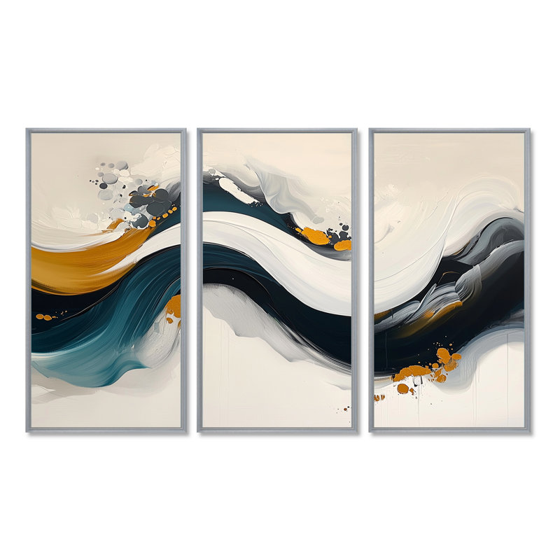 Racines et reflets des vagues abstraites IV - art mural spirales abstraites pour le salon - ensemble de 3, H 28 po x l 36 po