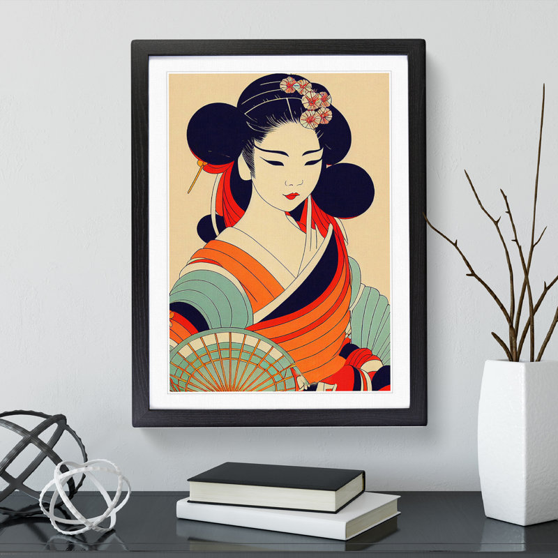 Vintage Geisha No.5 - Single Picture Frame Print, Black Framed, 64cm H x 46cm W x 2cm D