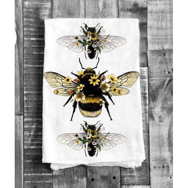 Flour Sack Embroidered Bee Tea Towel