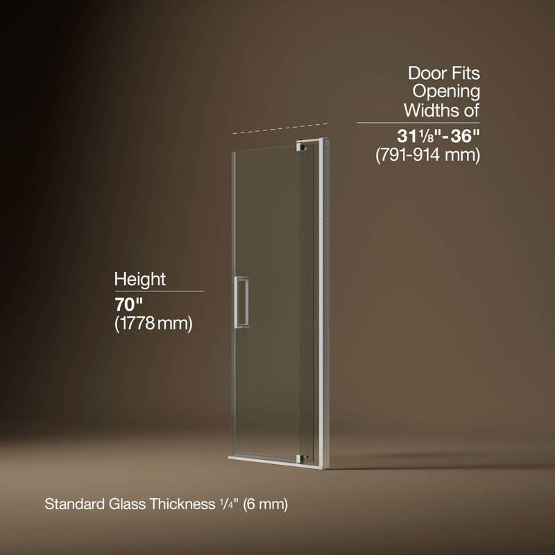 Revel 36'' x 70'' Pivot Shower Door with CleanCoat® Technology, Bright Polished Silver