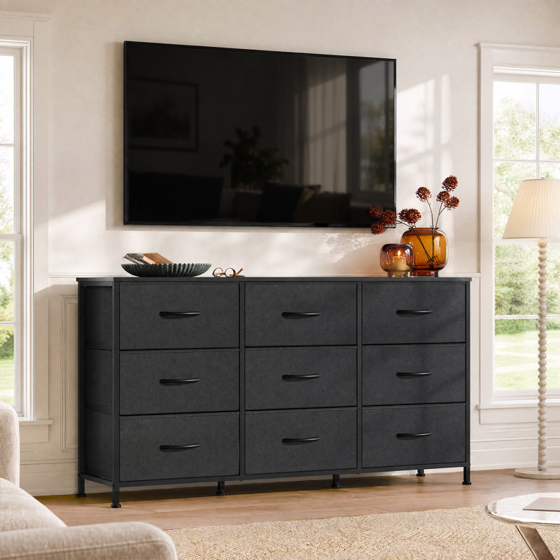 Meuble télé pour commode 9 tiroirs, commode 9 tiroirs, Noir