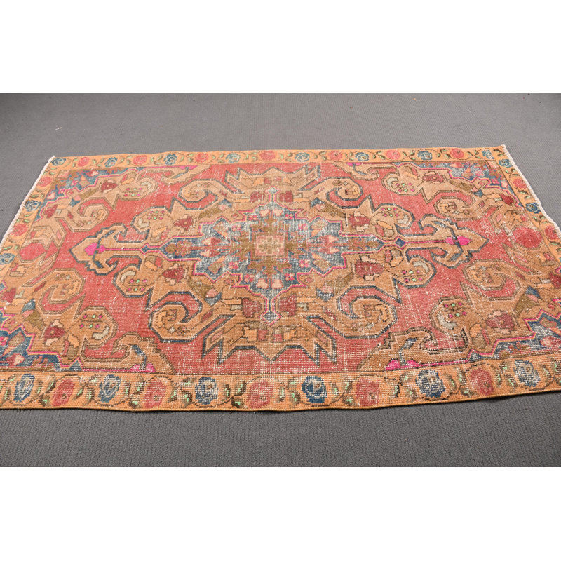 Tapis turc Anatolian rétro jaune vif pour décoration de salle à manger en laine biologique