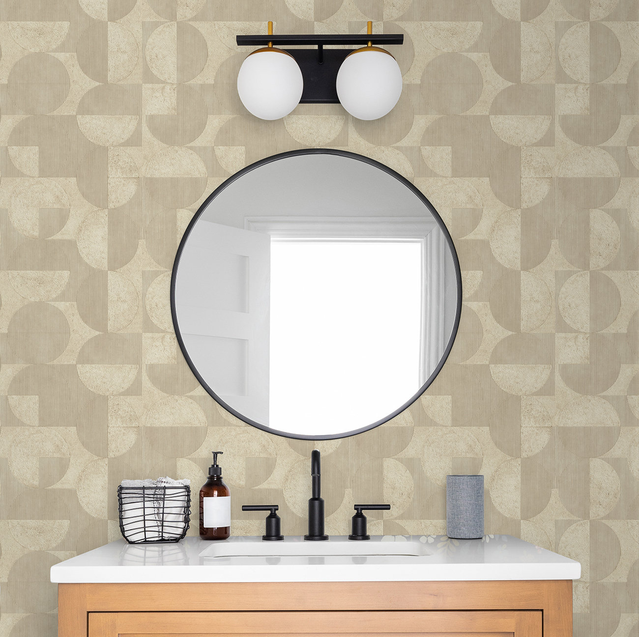 Mid-Century Geometric Wallpaper, Gray