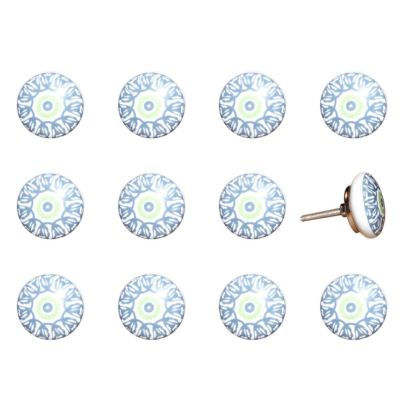 Paquet de 12 poignées 1,5 po x 1,5 po x 1,5 po en céramique / métal bleu / blanc / vert