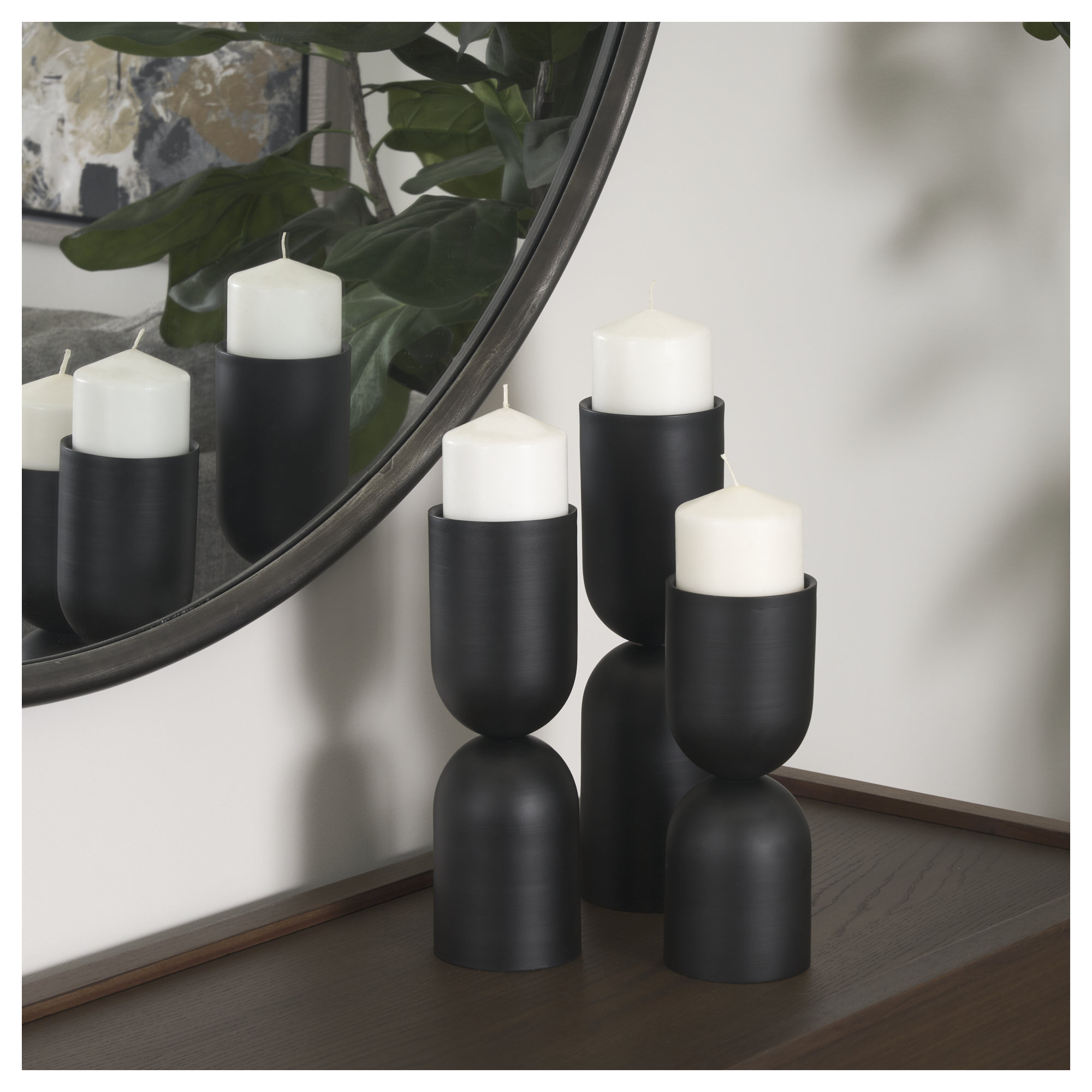 Short Black Metal Pillar Candle Holder, 11" H x 3.5" W x 3.5" D