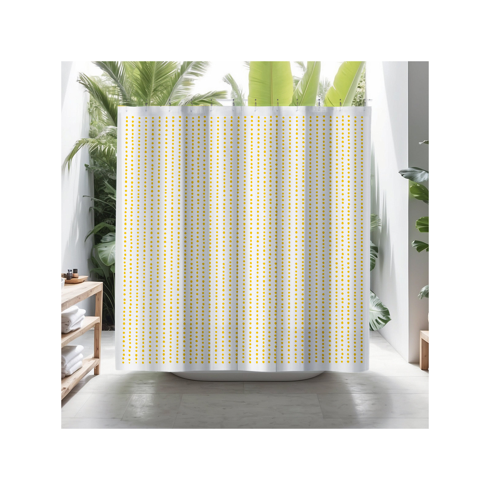 Thora Dots Mid-Century Shower Curtain, Yellow