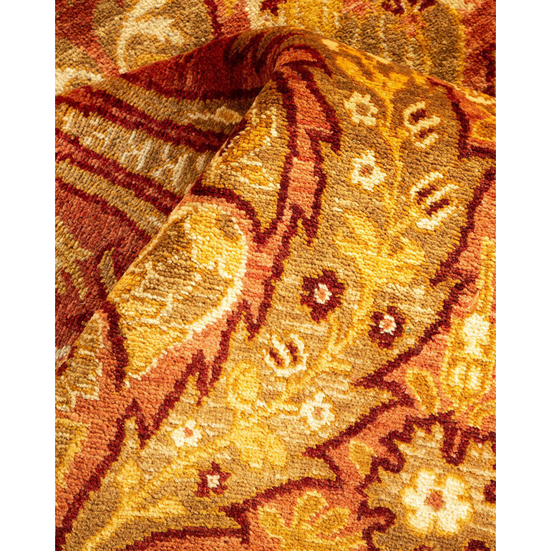 Tapis unique noué à la main Ghengis Mogul - orange / rouge, 8 pi x 9 pi 10 po