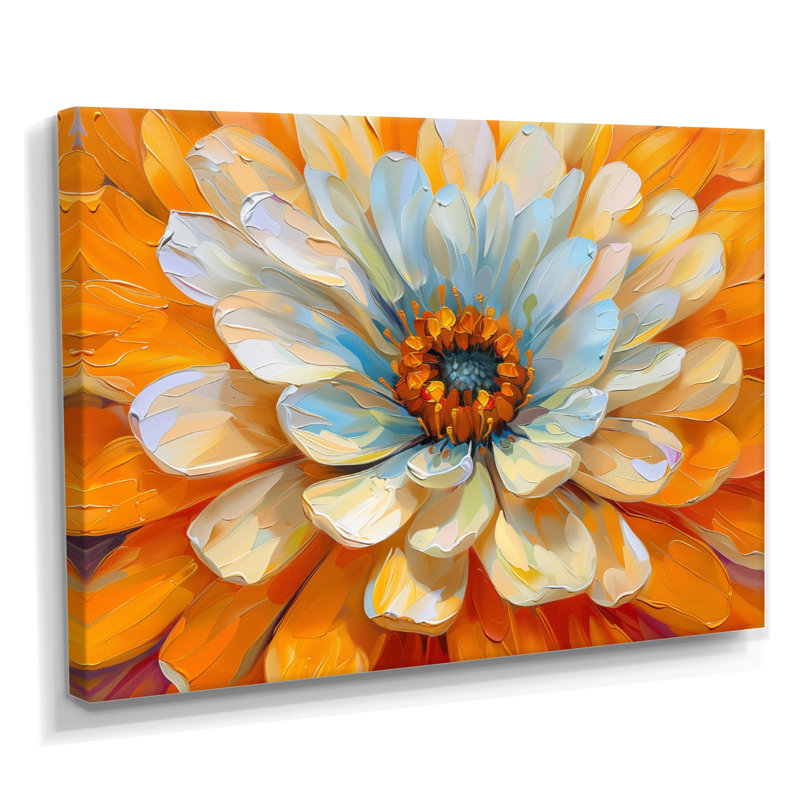 Blanc, pissenlit, orange, rayonnant, fleur, pissenlit, art mural, salon, Toile tendue, H 40 po x l 60 po