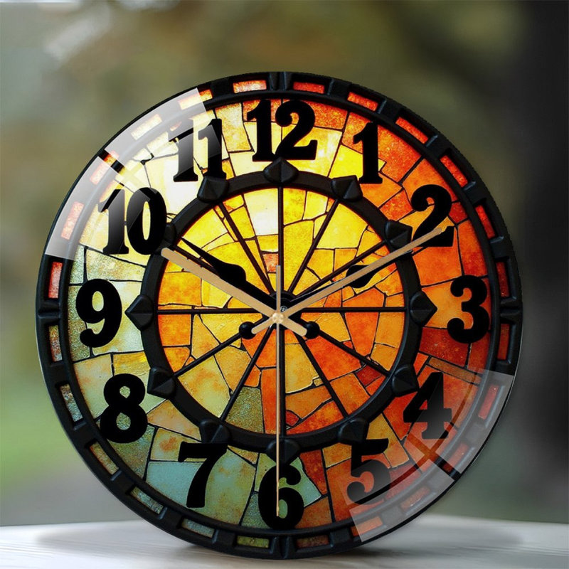 Horloge murale vitrail, art décoratif 12 po