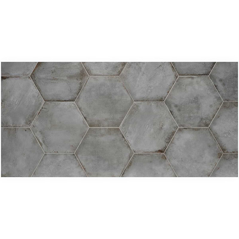 Angela Harris Flatiron 20" Large Hexagon Matte Porcelain Tile, Gray