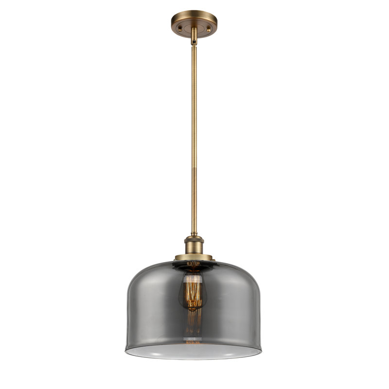 Mini luminaire suspendu avec tige 12 po Ballston Urban Bell, Plaqué couleur fumée, Laiton brossé, DEL