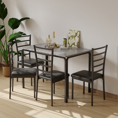 5-Piece Dining Table Set with 4 Chairs, MDF & Metal Construction