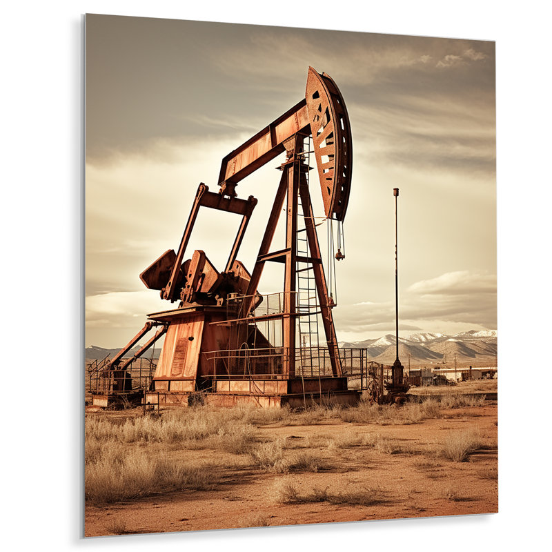 «Modern Sepia Drilling Rig Field» sur, H 32 po x l 16 po x P 1 po