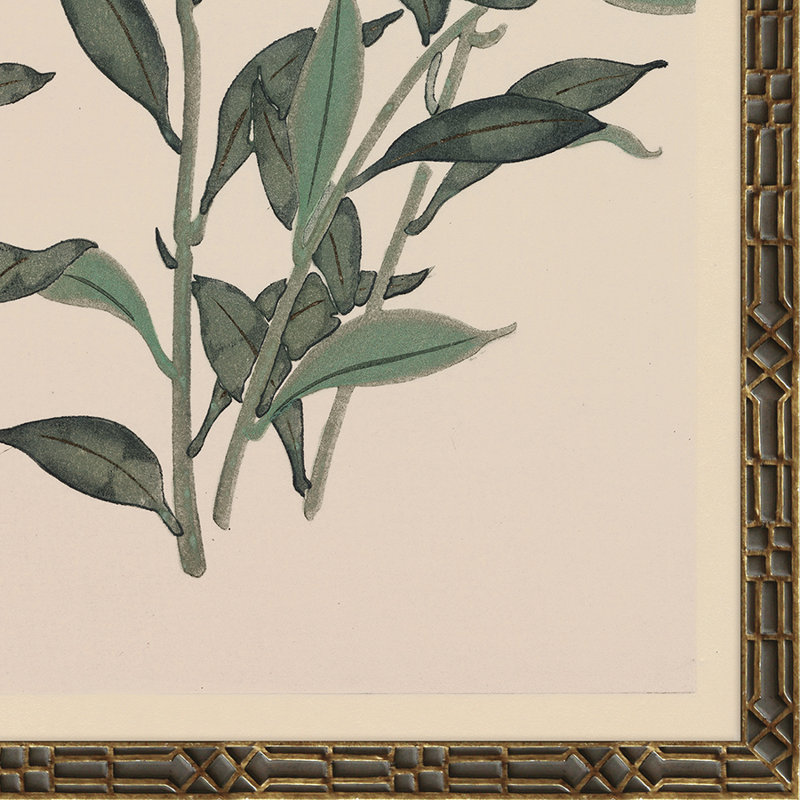 Floral Woodblock Print I Framed, Gold