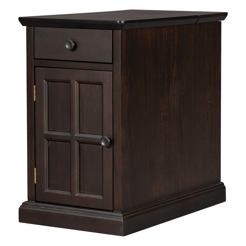  Table de bout rétro avec ports USB, porte-gobelets et rangement multifonctionnel pour le salon, espresso, Espresso antique