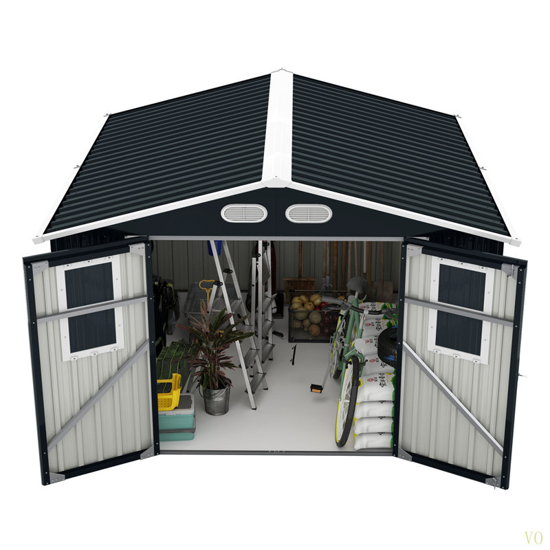 Outdoor Storage Shed, 8X8  Protective Film, Four Daylight Windows Lockable Doors,A Practical And Thoughtful Gift, Gray