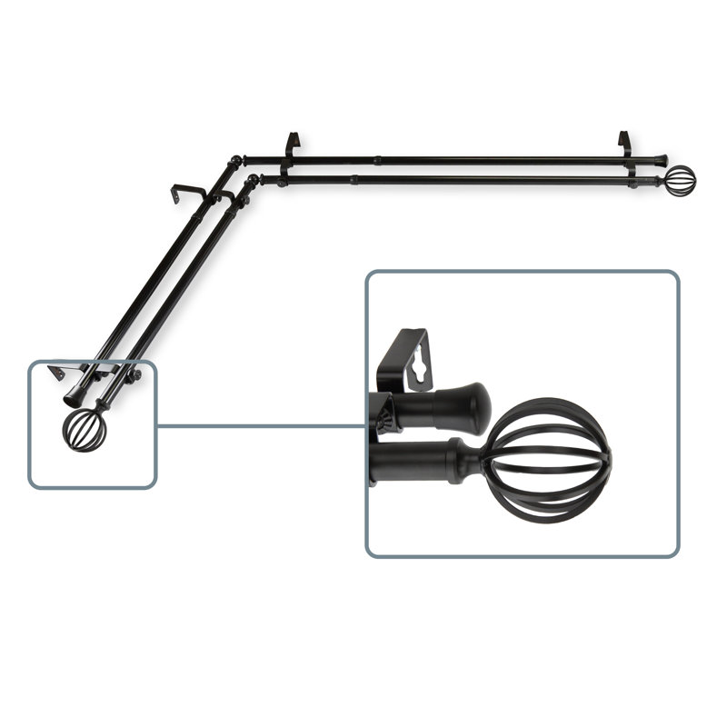 Tringle à rideaux double d'angle Burma, L 66 po x l 120 po, Noir