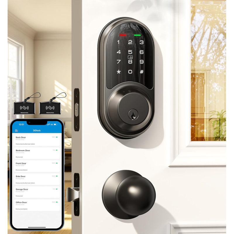 Smart Front Door Lock Set, Keyless Electronic Deadbolt with Knob Handle, App Remote Control, Touchscreen Keypad