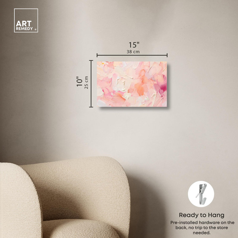 «Morning Meadows Blush», art abstrait pastel par Art Remedy, Toile tendue, H 10 po x l 15 po