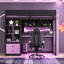 Lit mezzanine simple en bois massif avec bureau, armoire de rangement et penderie, bande lumineuse DEL, ports de chargement USB, noir et violet-1901421437-1901421436