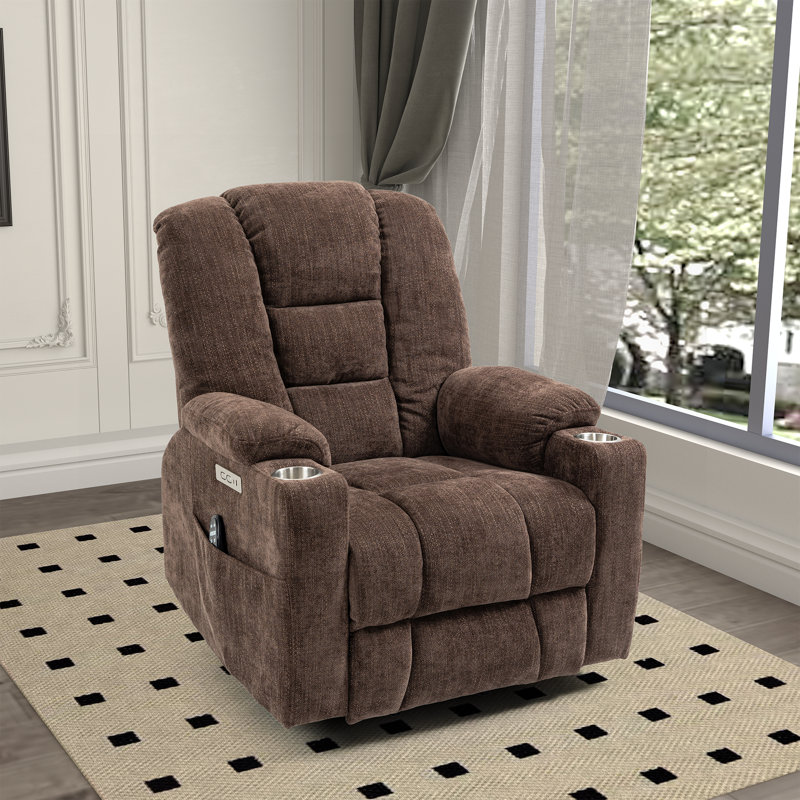 Upholstered Heated Massage Chair, Brown Chenille