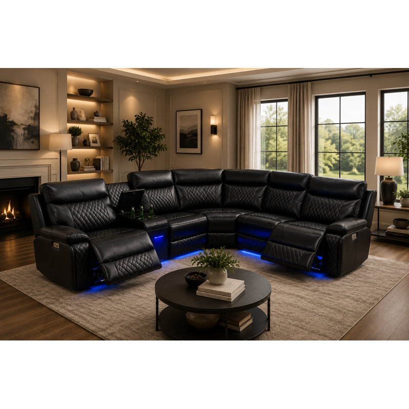 3-Piece 185"W Breathable Leather Power Recliner Living Room Sectional 