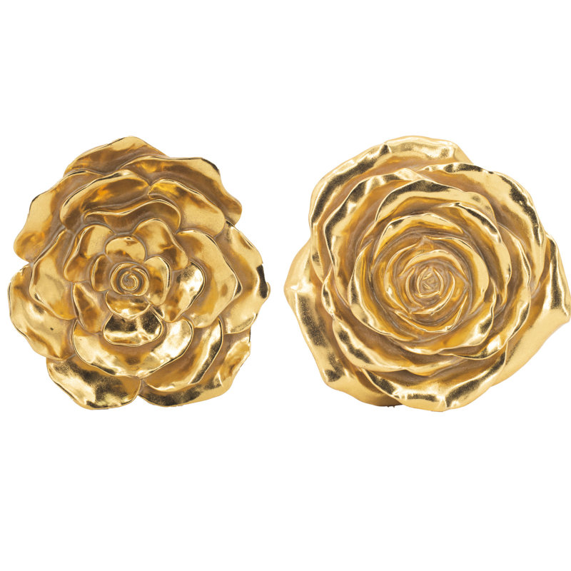 2pcs Gold Hanging Roses - Exquisite Details, Ideal For Living Area Decor Rose Decorative Items Intricate Petal Transform Space