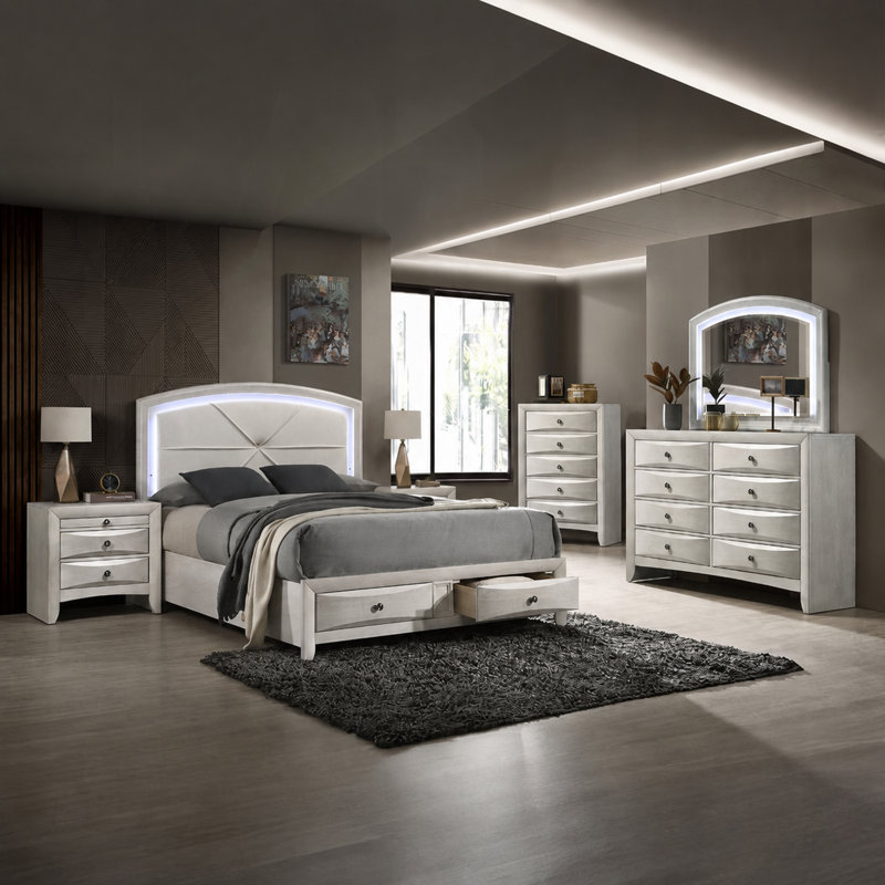 Ensemble de chambre à coucher 6 pièces Ramondi, 6 Pcs: Bed, 2 Dressers, Mirror, 2 Nightstands, King