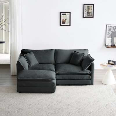 Chenille deux avec, gris. Rembourrage en éponge de qualité, structure en bois, canapé de salon modulaire gris en forme de L 2 places. Tissu, assise relaxante
