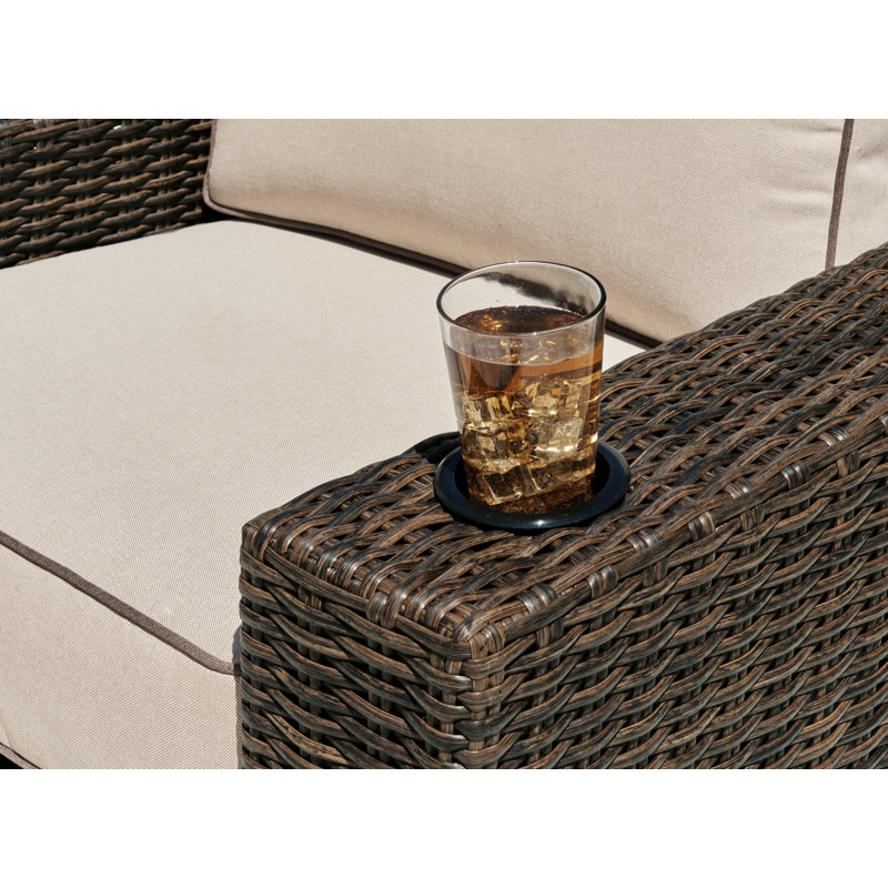 Beige and Brown Outdoor Swivel Lounge Chair with Cushions
