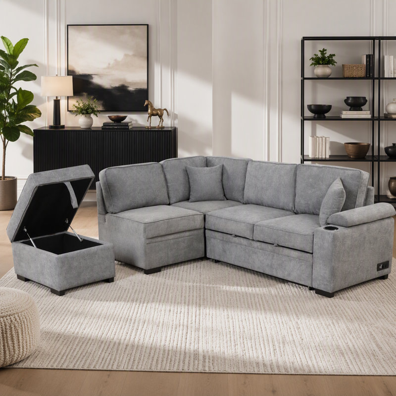 83.65'' Pillow Top Arm Sofa Bed, Gray Linen Blend