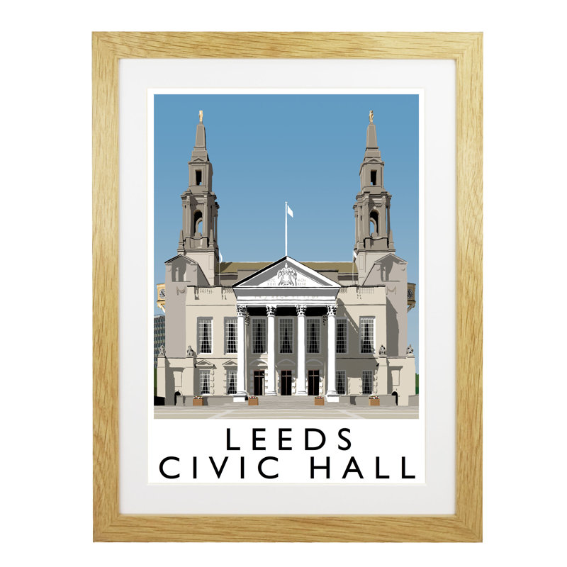 Leeds Civic Hall by Richard O'Neil - Print, Oak Wood Frame, 43.5 cm H x 33.5 cm W x 2.2 cm D