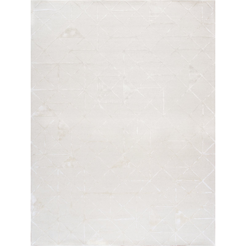 Tapis ivoire en soie et laine touffetés à la main, Rectangle 8 pi 9 po x 11 pi 9 po