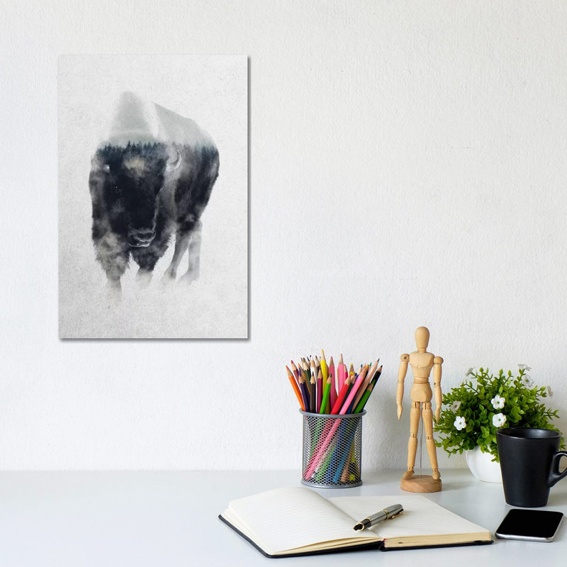 Bison In Mist by Andreas Lie - Print on Canvas, 20.32 cm H x 30.48 cm W, Wrapped Canvas