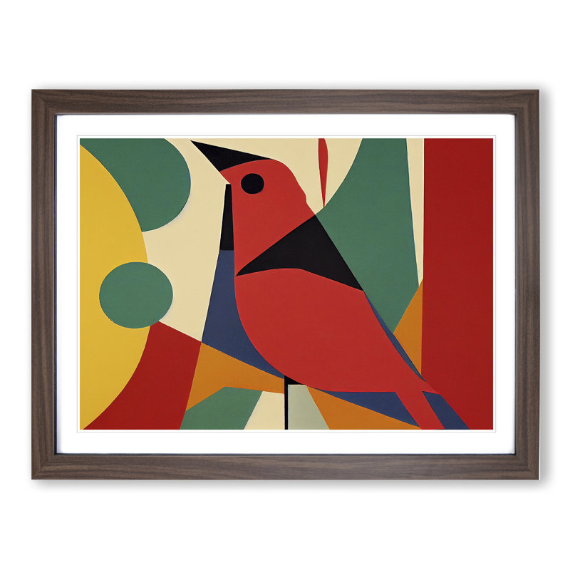 Cardinal Bird Abstract Vol.1 - Framed Print, Walnut, 46cm H x 64cm W x 2cm D